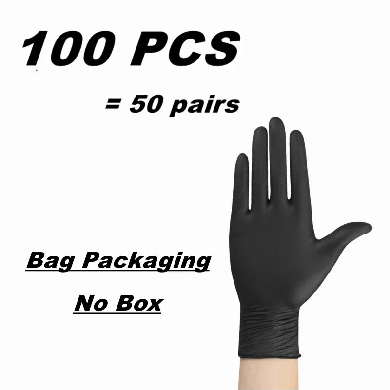 Black Nitrile Disposable Gloves for Mechanics, Tattoo Artists, Home Cleaning - Latex Free, Textured, 10/20/50/100PCS