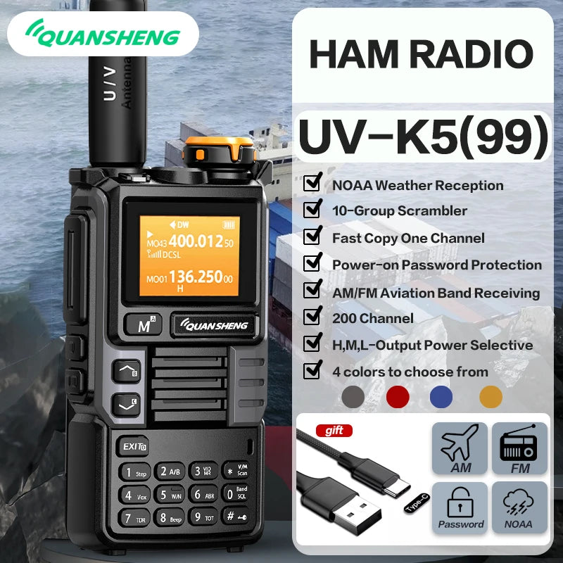 Quansheng UV-K5 Air Band Radio - 5W UHF VHF Intercom with Type C Charging, NOAA & DTMF FM Scrambler for Adventurers