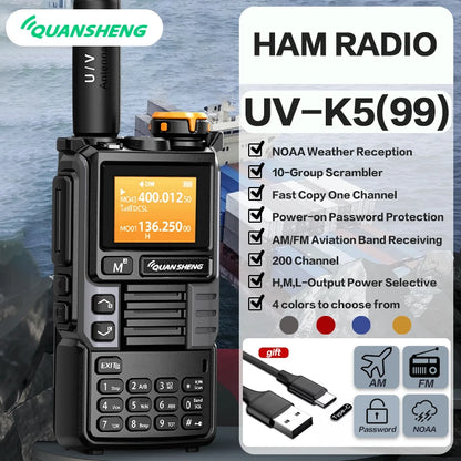 Quansheng UV-K5 Air Band Radio - 5W UHF VHF Intercom with Type C Charging, NOAA & DTMF FM Scrambler for Adventurers