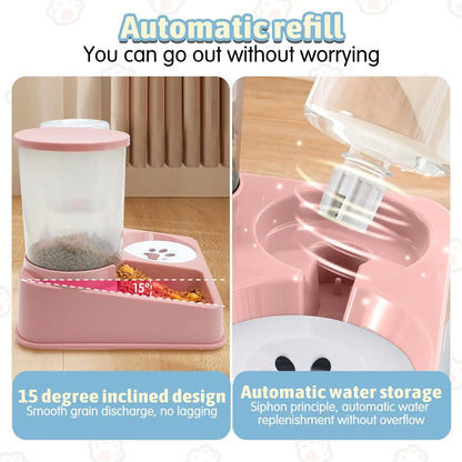 Automatic Cat Feeder & Water Dispenser Set - 2-in-1 Tilted Gravity Feeder for Cats & Dogs