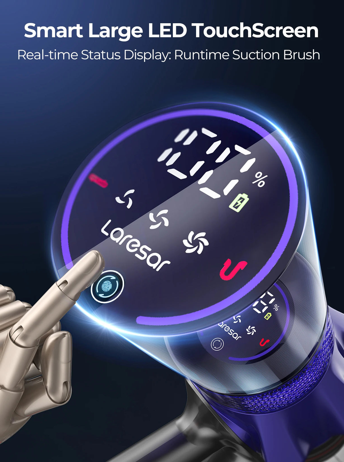 Laresar V7 Cordless Vacuum Cleaner - 500W, 50KPA Suction, Handheld with Removable Battery for Smart Home Cleaning