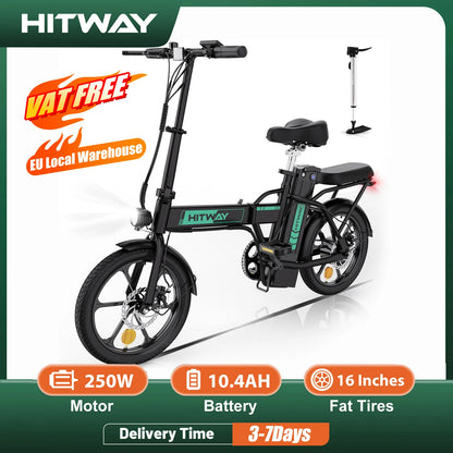 HITWAY Foldable Electric City Bike - 36V Lithium Battery, 35-70km Range, Perfect for Urban Commuters