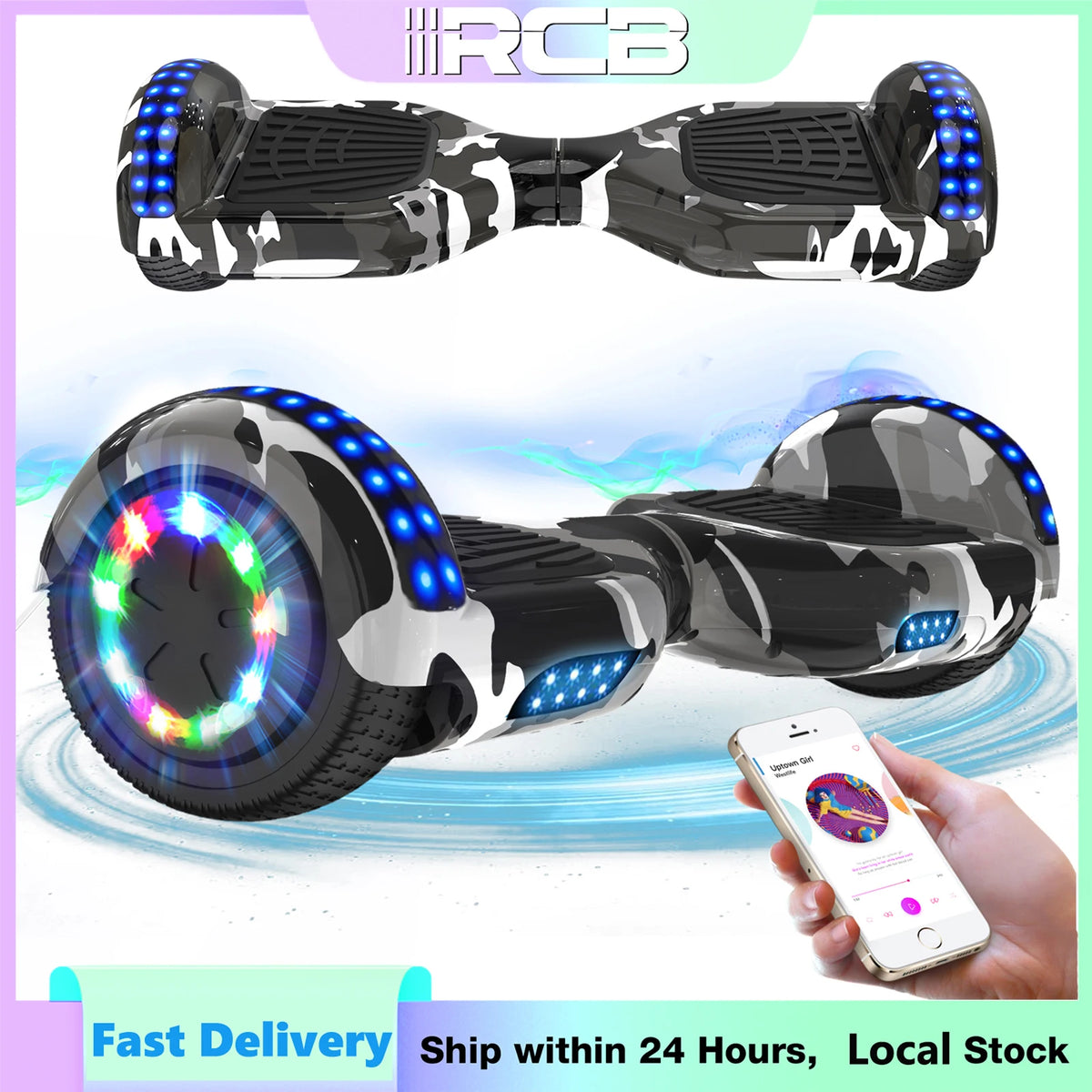 RCB 6.5 Inch Bluetooth Hoverboard with LED Lights - Fun Ride for Kids and Adults