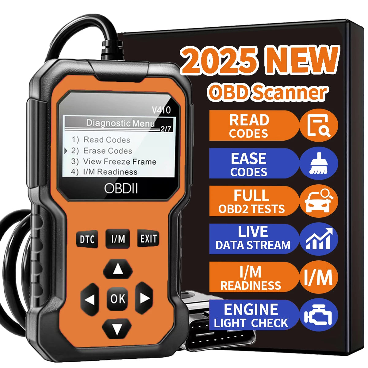 OBD2 Car Diagnostic Scanner for All OBD II Vehicles Since 1996 - Engine Fault Code Reader & Code Diagnosis Tool