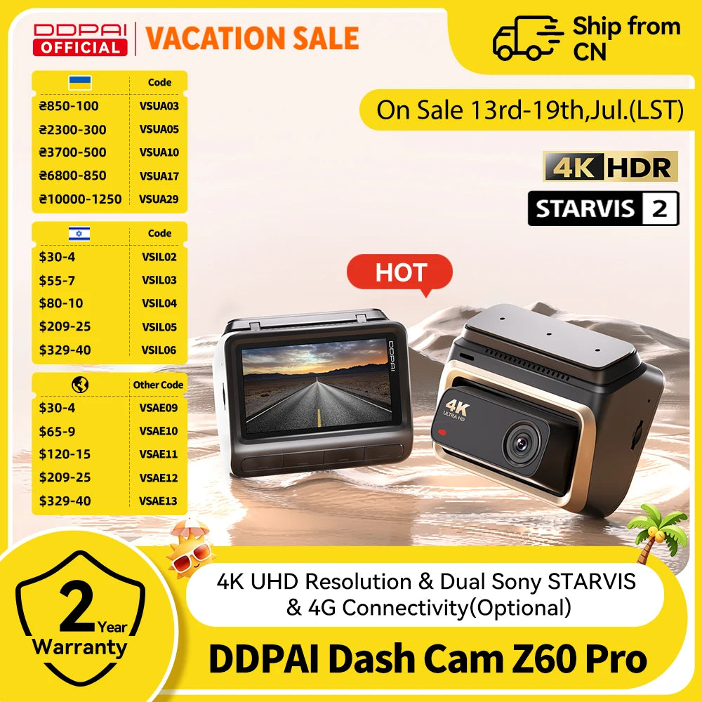 DDPAI Z60 Pro 4K Dash Cam - Front Camera for Cars with Dual SONY Sensors, GPS, WiFi, ADAS & Night Vision