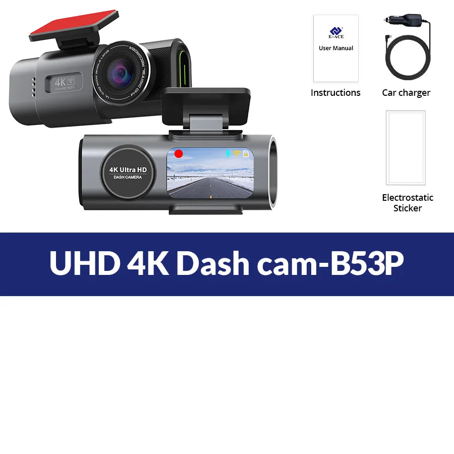 4K UHD Dash Cam with Night Vision & GPS - Car Camera for Safe Driving & 24/7 Parking Surveillance