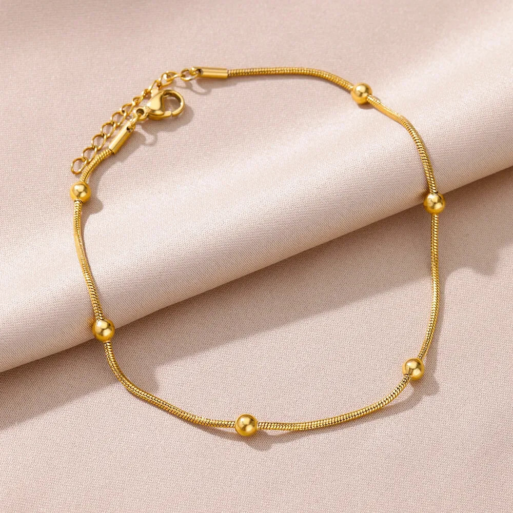 Gold Imitation Pearl Chain Anklet for Women - Summer Beach Leg Bracelet Accessory