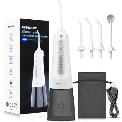 INSMART Portable Oral Irrigator - Waterproof Dental Water Flosser for Teeth Whitening & Cleaning, 300ML Water Tank