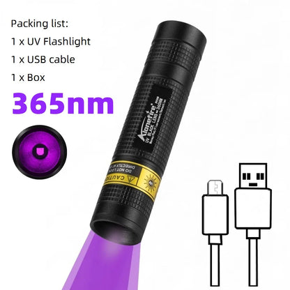 365nm Mini UV LED Blacklight Flashlight for Nail Art, Pet Stain Detection, Scorpion Finding, and Leak Tracing - USB Rechargeable