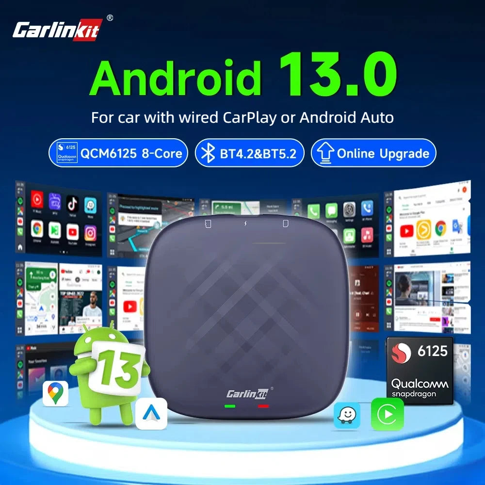 Android 13 CarlinKit AI TV Box for Wireless CarPlay & Android Auto - 8-Core, Split Screen, 64G/128G for Netflix & YouTube