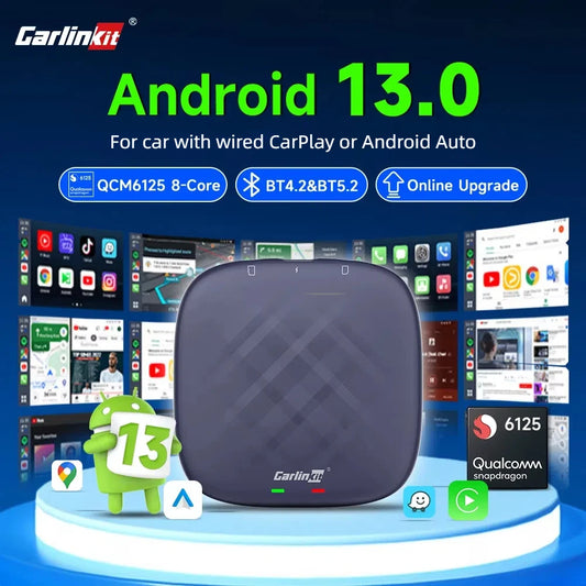 Android 13 CarlinKit AI TV Box for Wireless CarPlay & Android Auto - 8-Core, Split Screen, 64G/128G for Netflix & YouTube