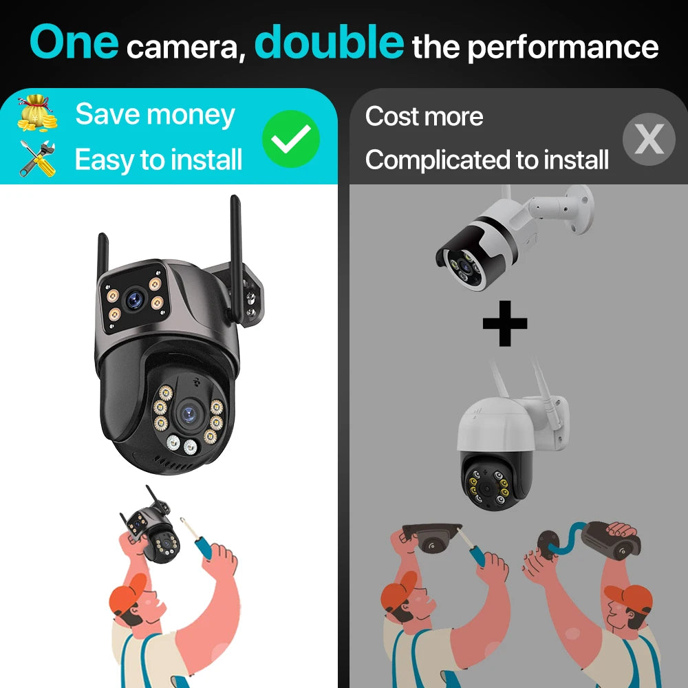 4K HD PTZ Outdoor Camera with Dual Lens, AI Auto Tracking & Audio for Home Surveillance