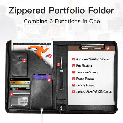 Multifunctional A4 Leather Conference Folder for Professionals - Travel Document & Contract Organizer