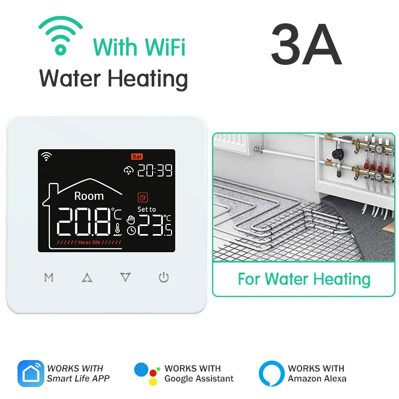 Tuya Smart Home WiFi Thermostat for Electric & Water Floor Heating Systems - Compatible with Google Home & Alexa