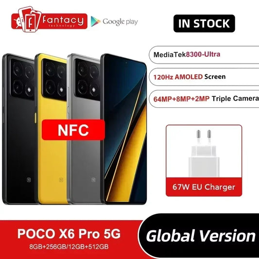 POCO X6 Pro 5G Smartphone for Gamers - Dimensity 8300-Ultra, 6.67" AMOLED, 64MP Camera, 67W Turbo Charging