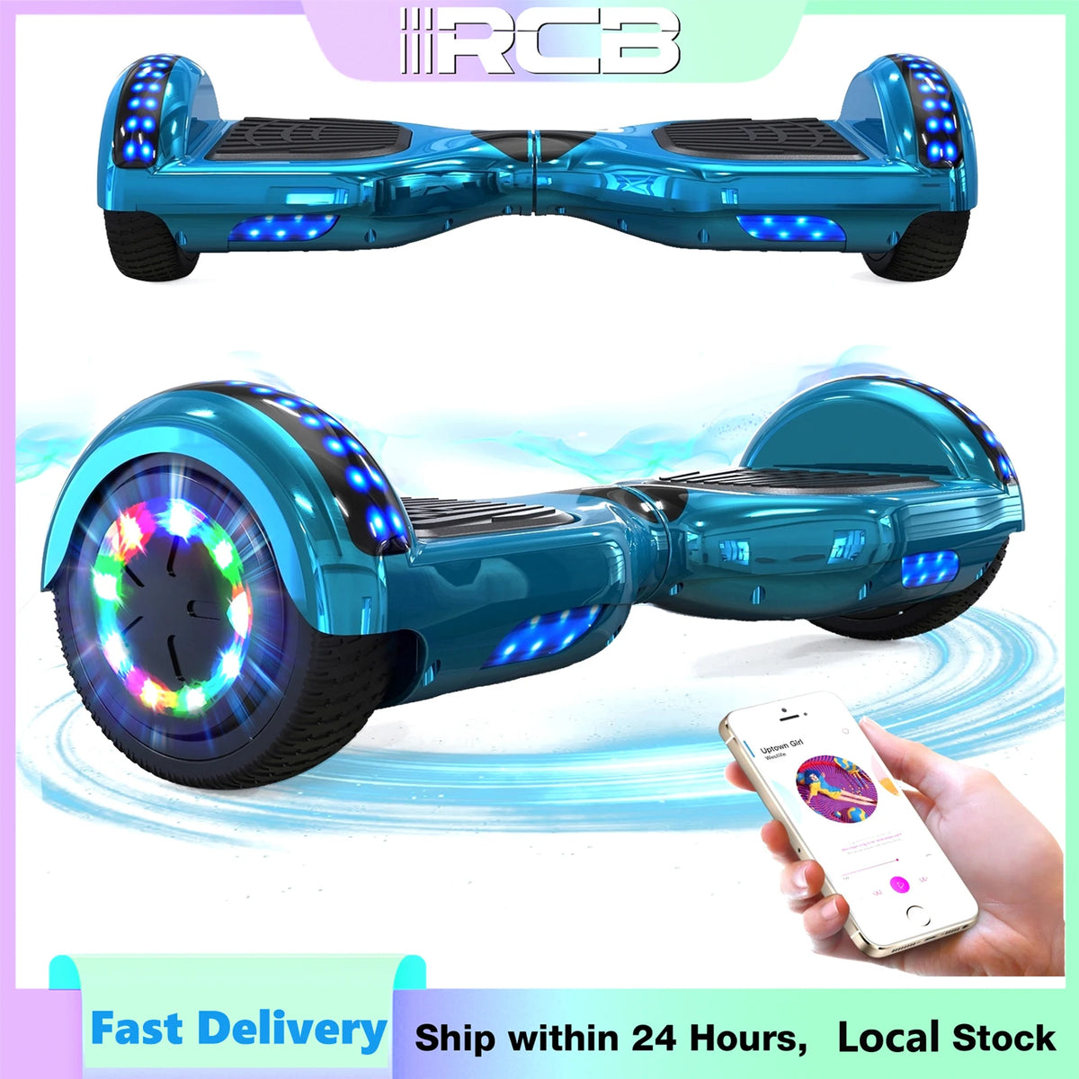 RCB 6.5 Inch Bluetooth Hoverboard with LED Lights - Fun Ride for Kids and Adults