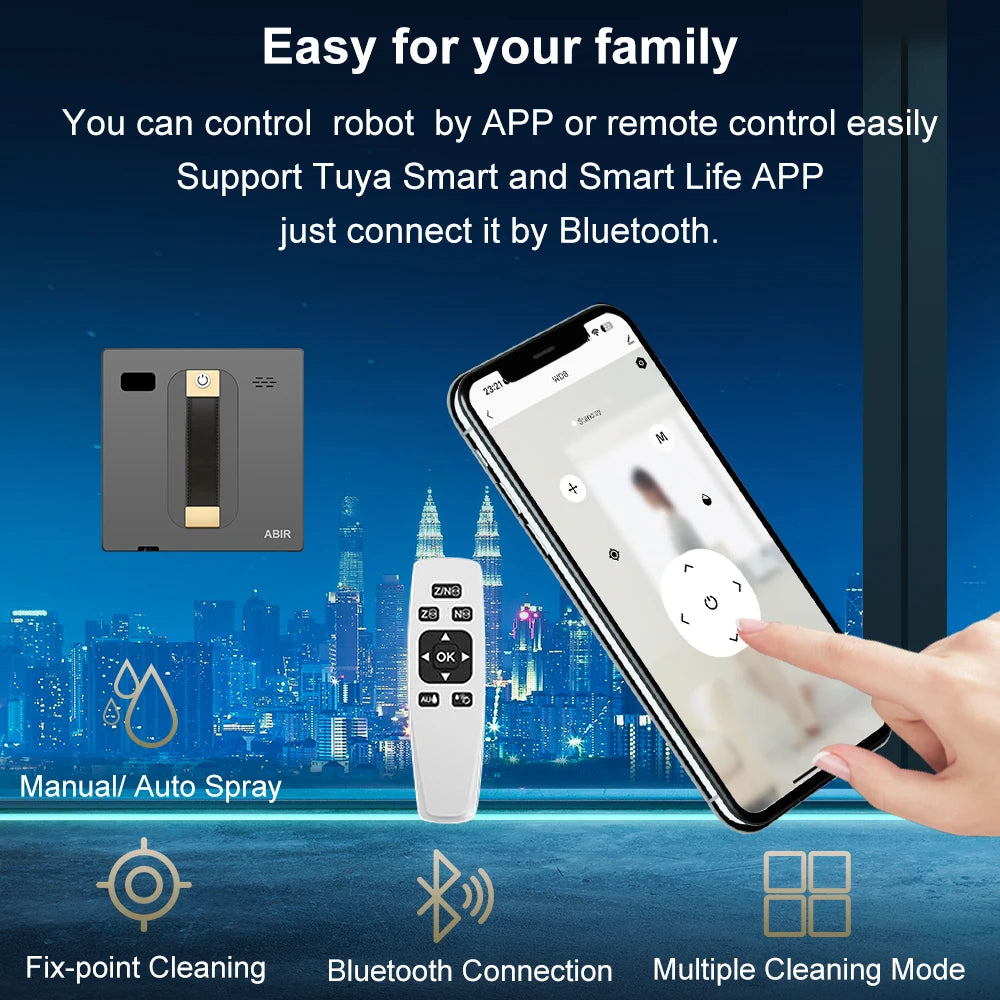 ABIR WD8 Smart Robot Window Vacuum Cleaner for Effortless Glass Cleaning with Dual Water Spray and Laser Sensor