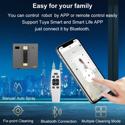 ABIR WD8 Smart Robot Window Vacuum Cleaner for Effortless Glass Cleaning with Dual Water Spray and Laser Sensor