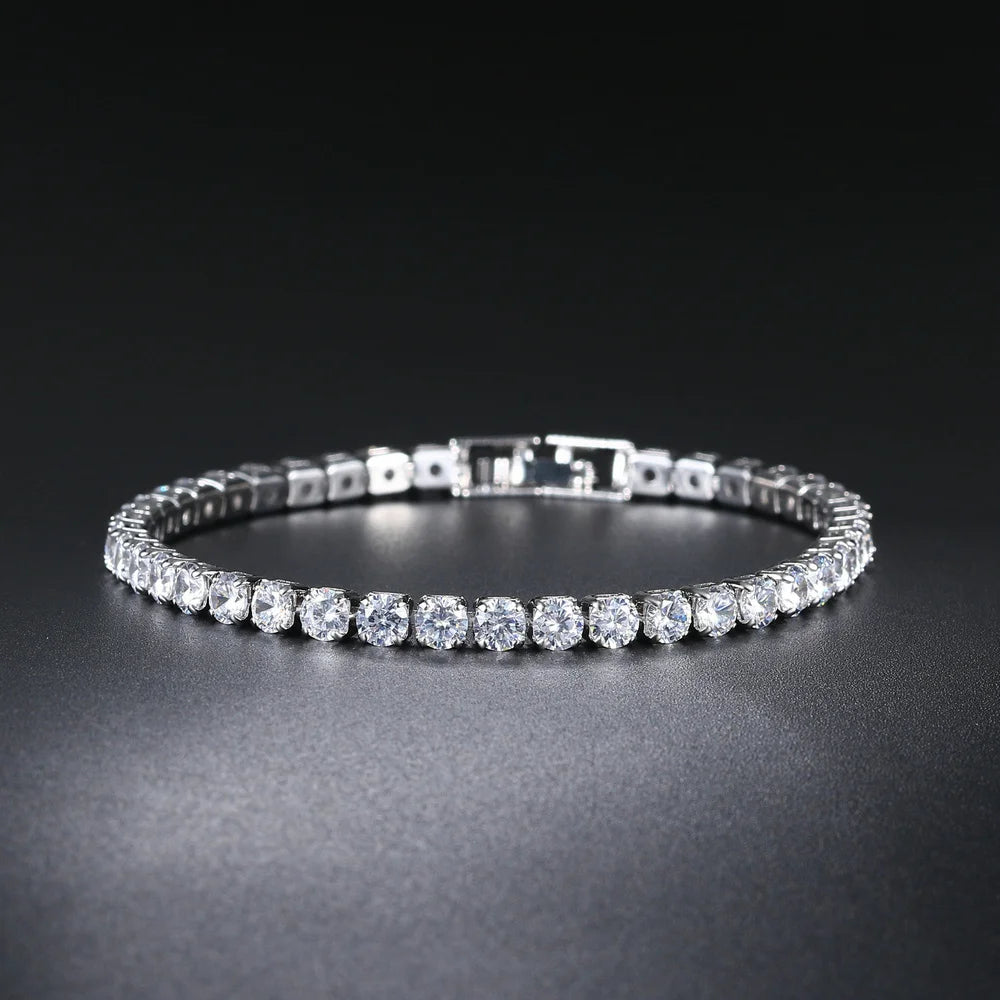 Silver Zircon Tennis Bracelet for Women & Men - Dazzling 2.5/3/4/5mm Crystal Hand Chain for Weddings & Punk Fashion Jewelry