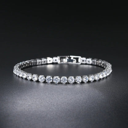 Silver Zircon Tennis Bracelet for Women & Men - Dazzling 2.5/3/4/5mm Crystal Hand Chain for Weddings & Punk Fashion Jewelry