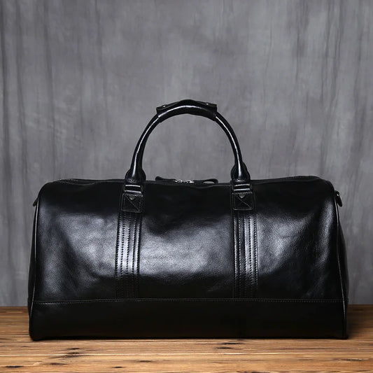 Genuine Leather Travel Bag for Men - Large Capacity Crossbody Handbag for 16" Laptop, Casual Cowhide Luggage