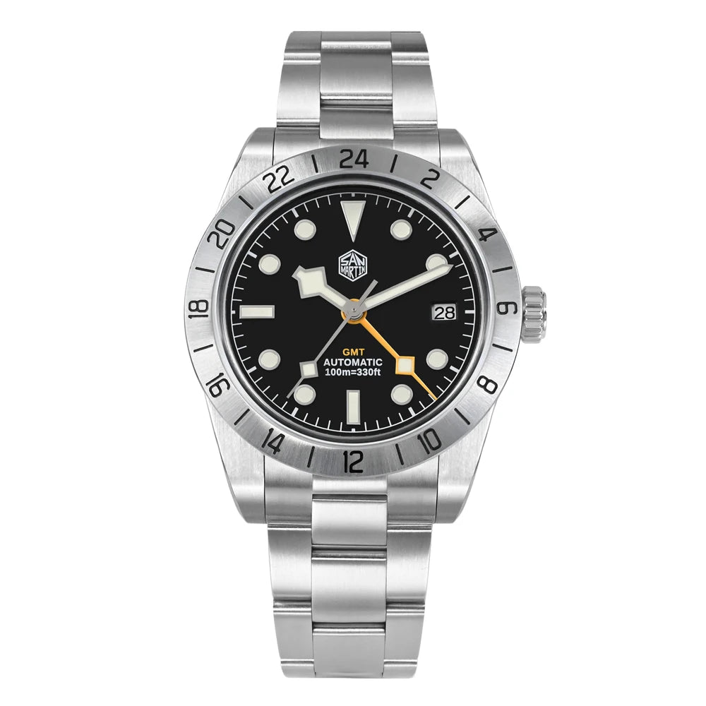 San Martin 39mm NH34 BB GMT Automatic Sport Watch for Men - Sapphire, Luminous, 100m Waterproof Relogio SN0054