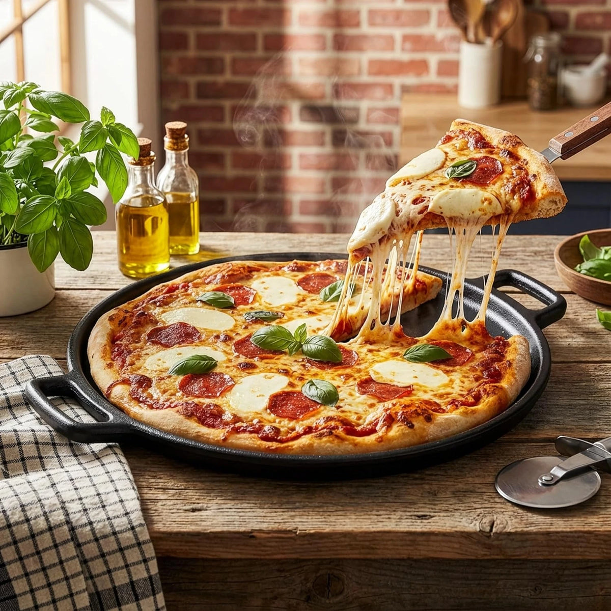 Cast Iron Skillet for Perfect Pizza, Eggs, Pancakes & Veggies - Non-Stick BBQ Frying Pan for Outdoor Cooking