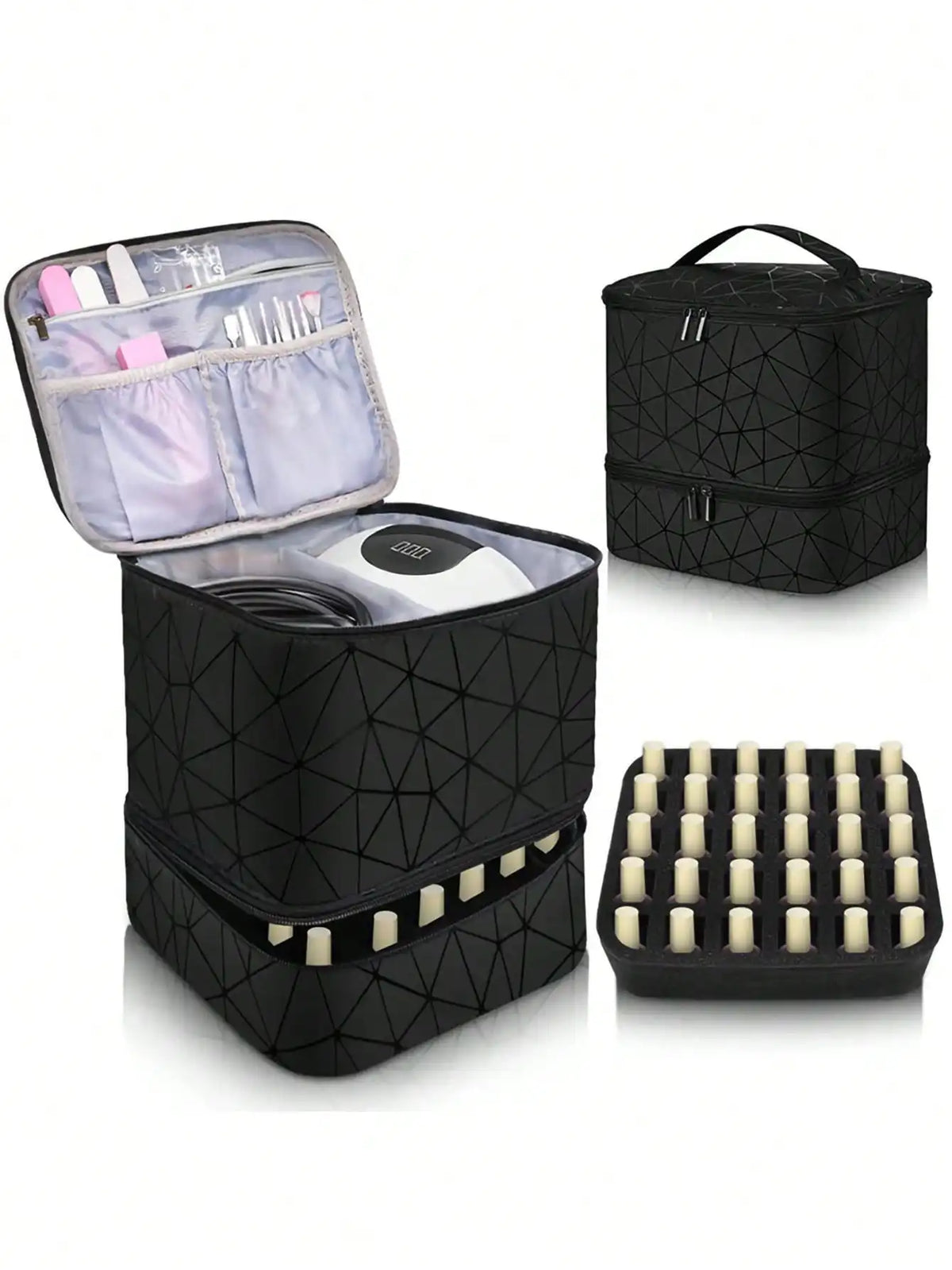Women's Double-Layer Nail Polish Organizer Bag - Portable Travel Essential for Makeup & Essential Oils
