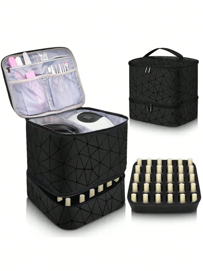 Women's Double-Layer Nail Polish Organizer Bag - Portable Travel Essential for Makeup & Essential Oils