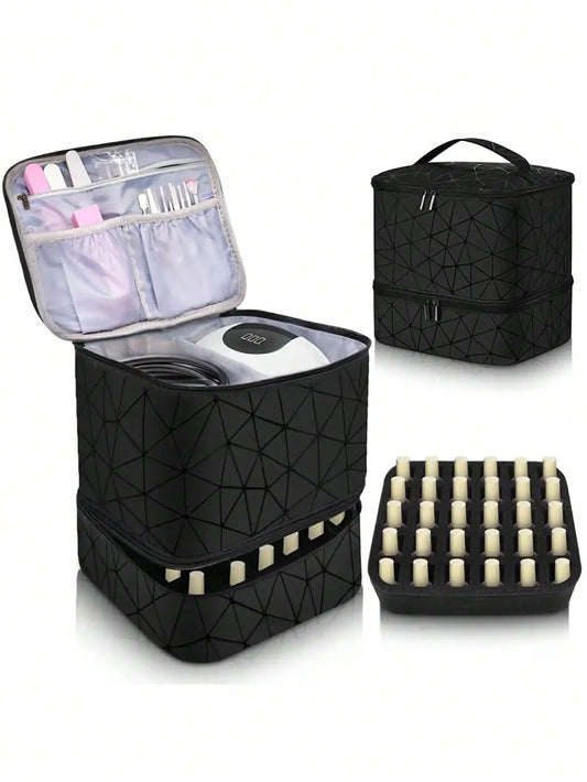 Women's Double-Layer Nail Polish Organizer Bag - Portable Travel Essential for Makeup & Essential Oils