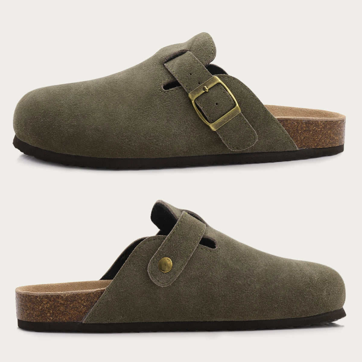 Comwarm Women's Suede Mules Slippers - Arch Support Clogs with Cork Insole for Beach, Outdoor, & Home Use