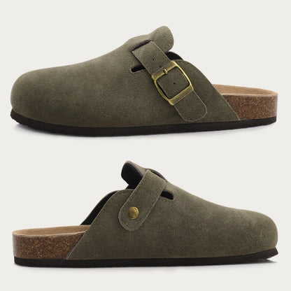 Comwarm Women's Suede Mules Slippers - Arch Support Clogs with Cork Insole for Beach, Outdoor, & Home Use