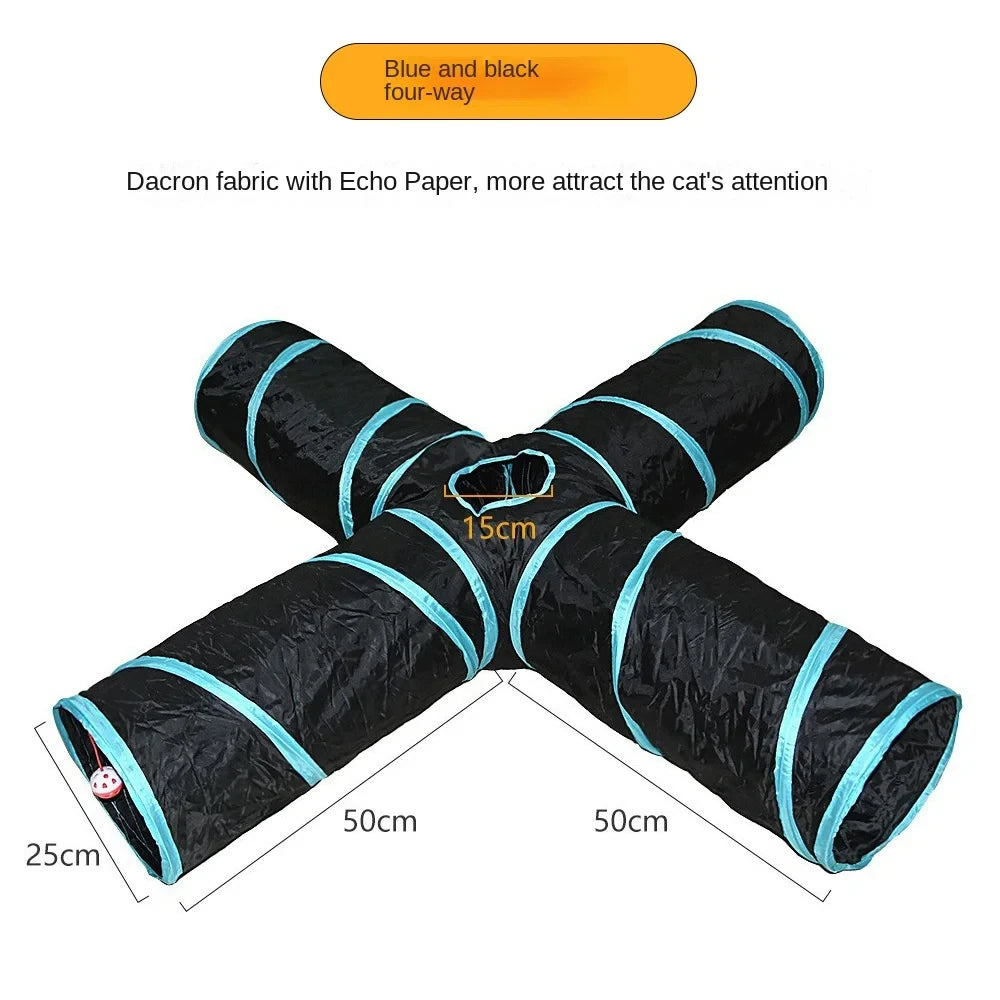 Cat Tunnel Toy for Indoor Cats - Foldable, Breathable Play Tunnel with Drill Barrel Design