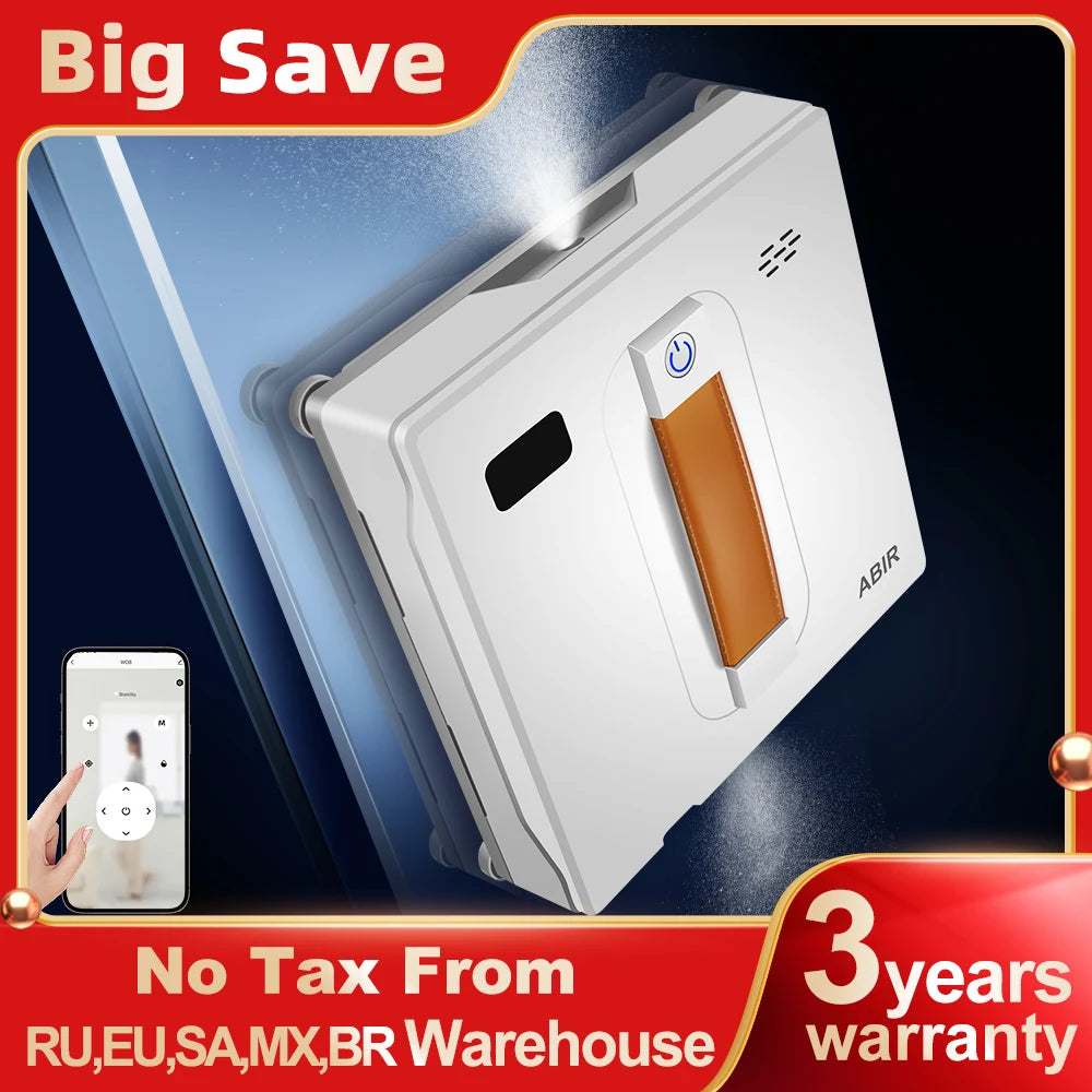 ABIR WD8 Smart Robot Window Vacuum Cleaner for Effortless Glass Cleaning with Dual Water Spray and Laser Sensor