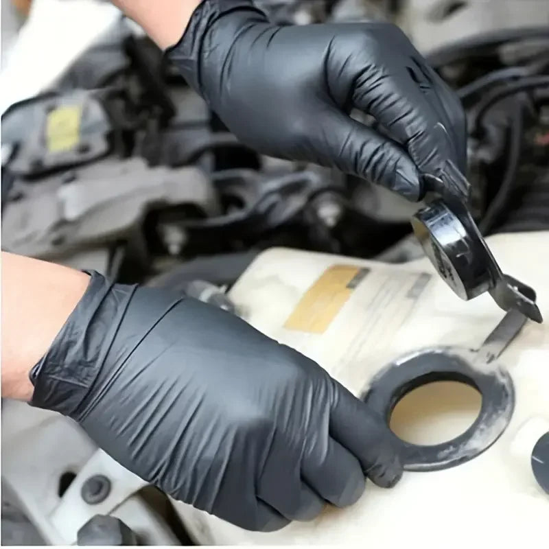 Black Nitrile Disposable Gloves for Mechanics, Tattoo Artists, Home Cleaning - Latex Free, Textured, 10/20/50/100PCS