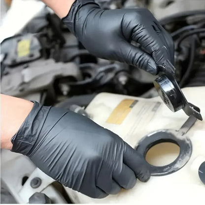 Black Nitrile Disposable Gloves for Mechanics, Tattoo Artists, Home Cleaning - Latex Free, Textured, 10/20/50/100PCS