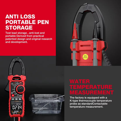 HABOTEST HT208 True RMS Digital Clamp Meter for Electricians - 1000A 1000V AC/DC, Capacitance, Temperature, Ohm & Hz Testing