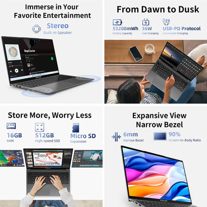 Teclast F17 Plus Laptop - 17.3" Full HD, 16GB RAM, 512GB SSD, Intel N150, Windows 11 Pro, 180° Flip, Mini-HDMI, USB 3.2