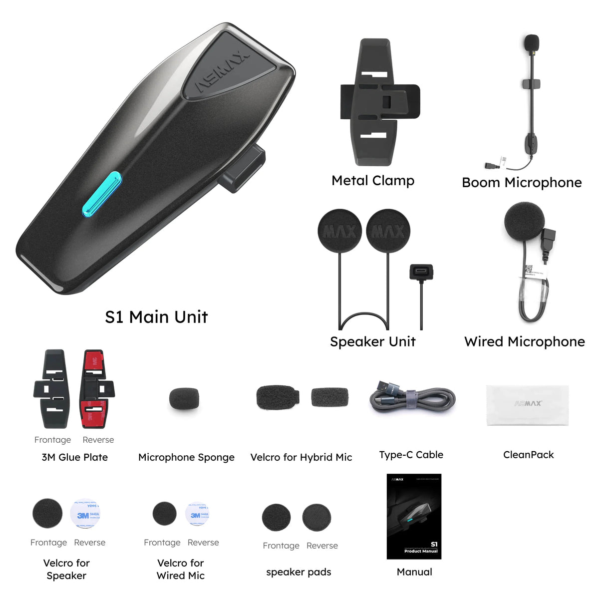 ASMAX S1 Motorcycle Bluetooth Helmet Intercom with Voice Control, FM Radio & ENC for 8 Riders, IPX7 Waterproof