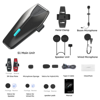 ASMAX S1 Motorcycle Bluetooth Helmet Intercom with Voice Control, FM Radio & ENC for 8 Riders, IPX7 Waterproof