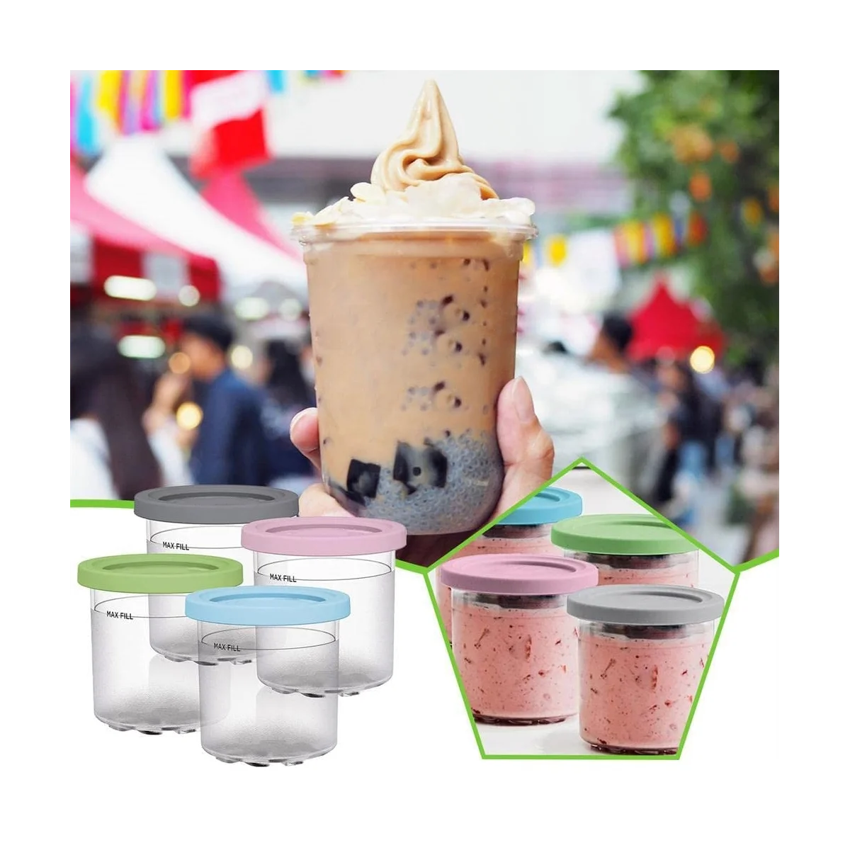 Ice Cream Pints for Ninja Creami NC301 NC300 NC299AMZ - Durable Containers with Lids for Homemade Treats