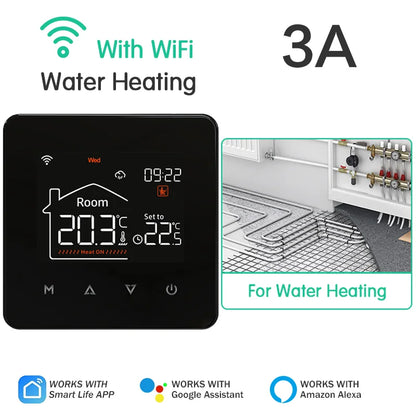 Tuya Smart Home WiFi Thermostat for Electric & Water Floor Heating Systems - Compatible with Google Home & Alexa