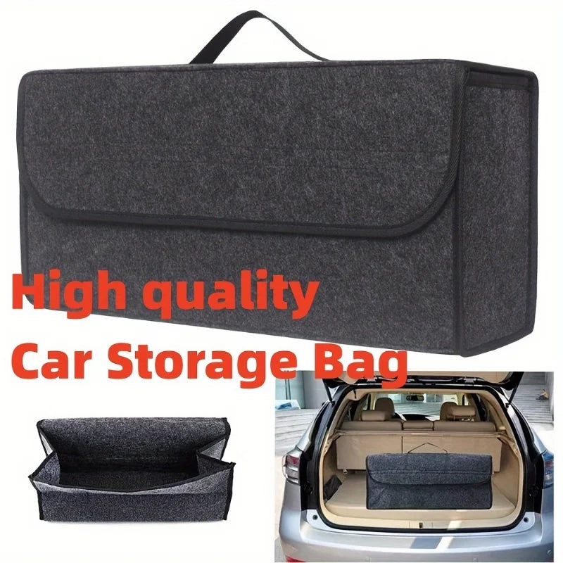 Gray Anti-Slip Car Trunk Organizer | Soft Felt Compartment Storage Bag for Vehicle Accessories