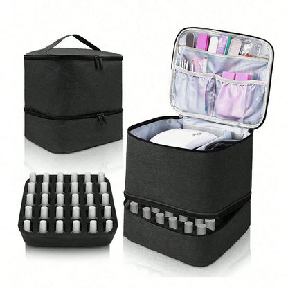 Women's Double-Layer Nail Polish Organizer Bag - Portable Travel Essential for Makeup & Essential Oils