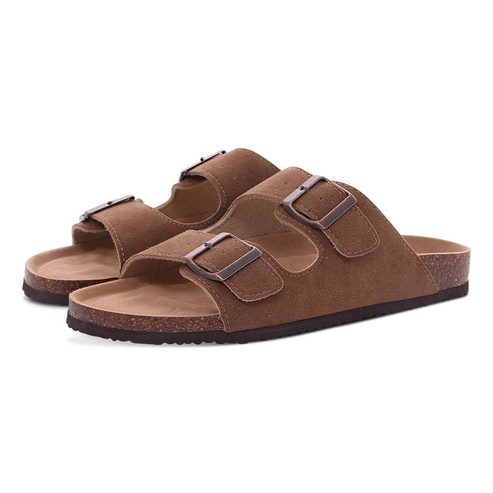Comwarm Women's Suede Mules Slippers - Arch Support Clogs with Cork Insole for Beach, Outdoor, & Home Use
