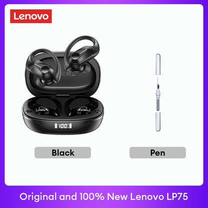 Lenovo LP75 TWS Bluetooth 5.3 Headphones - Waterproof Noise-Cancelling Earbuds with LED Display for Music Lovers