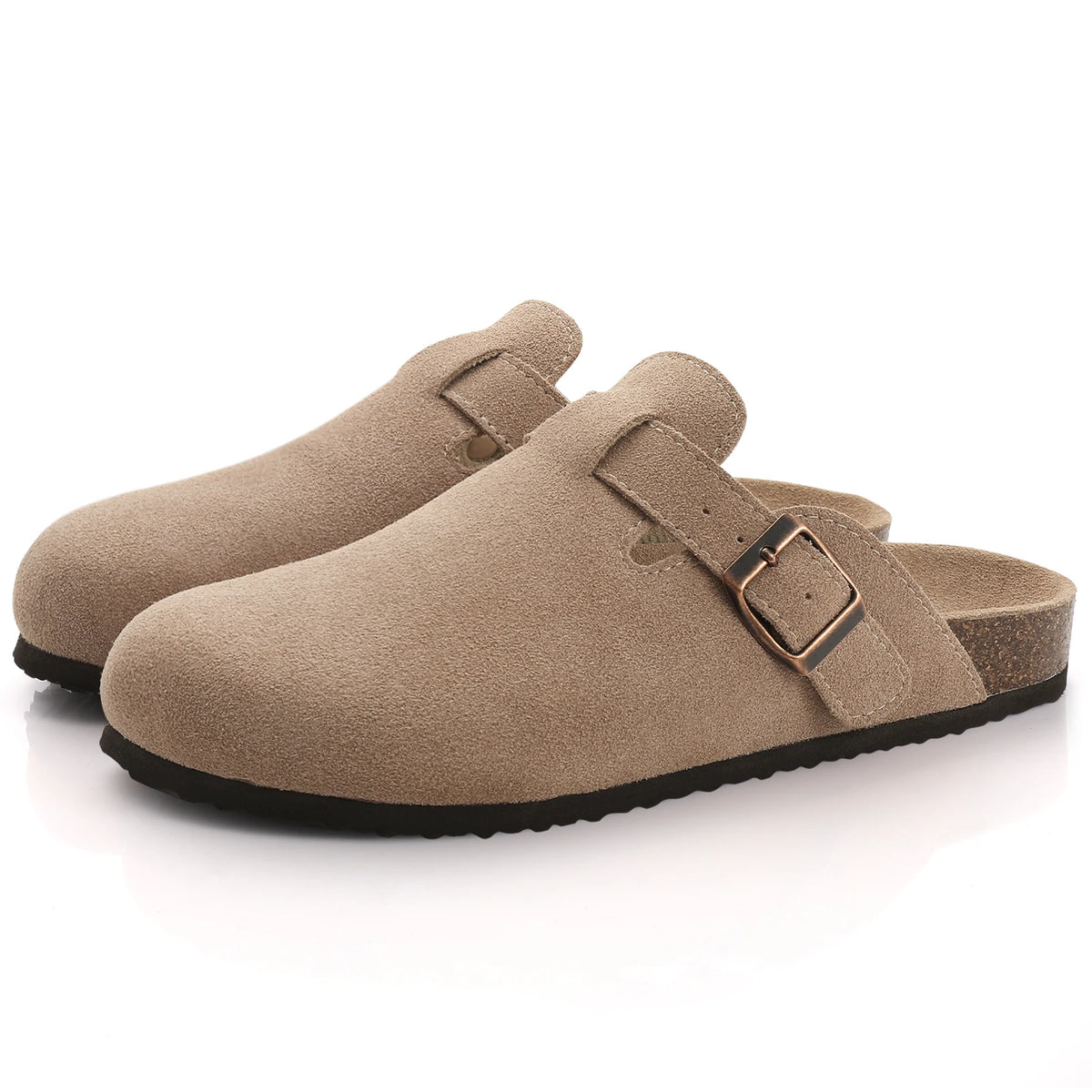Comwarm Women's Suede Mules Slippers - Arch Support Clogs with Cork Insole for Beach, Outdoor, & Home Use
