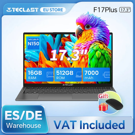 Teclast F17 Plus Laptop - 17.3" Full HD, 16GB RAM, 512GB SSD, Intel N150, Windows 11 Pro, 180° Flip, Mini-HDMI, USB 3.2