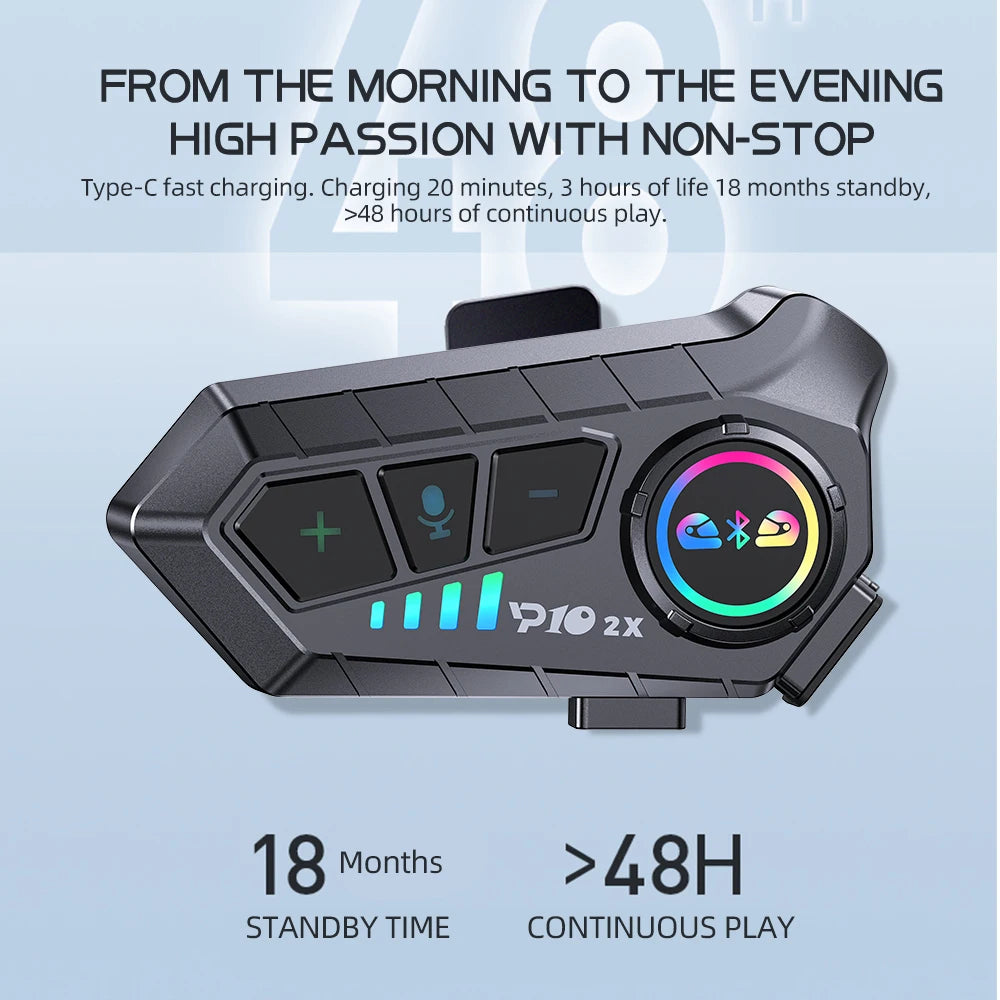 KEBIDUMEI 1/2x Motorcycle Intercom Headset for 2 Riders - BT 5.3, 300M Waterproof, Music Sharing, Helmet Communication