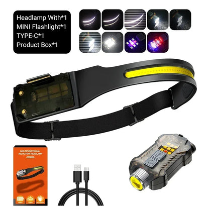 1500LM USB Rechargeable LED Headlamp for Fishing & Camping - 7500mAh Battery, Powerful COB Flashlight